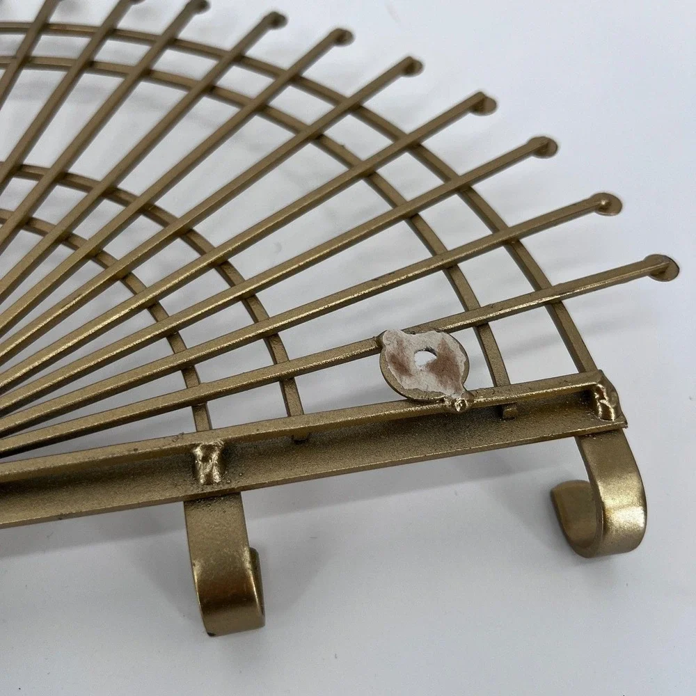 Gold Toned Metal Fan Shaped Key Holder Wall Bracket Hanging Key Hook Decor